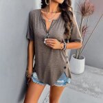 T - shirt femme manches courtes col v avec zippe casual tee shirt ete regular fit couleur unie confortable ... T - shirt femme manches courtes col v avec zippe casual tee shirt ete regular fit couleur unie confortable ...