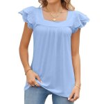 T - shirt femme manches courtes avec dentelle couleur unie casual tee shirt ete lache col carré confortable ... T - shirt femme manches courtes avec dentelle couleur unie casual tee shirt ete lache col carré confortable ...