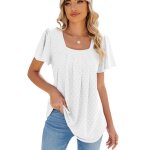 T - shirt femme  manches courtes t col carr casual tee shirt tops lache couleur unie confortable ...