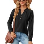 T - shirt femme manches longues col v casual tee shirt couleur unie automne hiver confortable