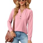 T - shirt femme manches longues col v casual tee shirt couleur unie automne hiver confortable