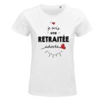 T - shirt femme - retraite adore - m - 100% coton bio - ajuste - manches courtes - col capuche