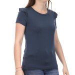T - shirt femme - teddy smith tolan - manches courtes - bleu - volants sur les épaules T - shirt femme - teddy smith tolan - manches courtes - bleu - volants sur les épaules