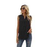 T - shirt femme - fondupin - col v - sans manche - empicement dentelle - noir
