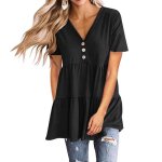 Tee shirt femme - fondupin - coupe large - manches courtes - col v - noir