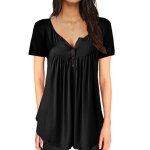 T - shirt femme - fondupin - coupe ample - col henley - manches courtes - noir