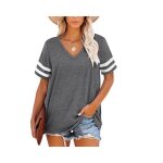 T - shirt femme - fondupin - ray  manches courtes - col en v - gris