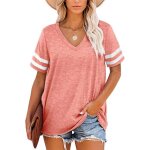 T - shirt femme - fondupin - ray  manches courtes - col en v - rose