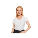 T shirt guess femme strass 4g blanc coton