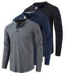 T - shirt homme - fondupin - lot de 3 - col arrondi - manches longues - gris foncé + bleu + noir T - shirt homme - fondupin - lot de 3 - col arrondi - manches longues - gris foncé + bleu + noir