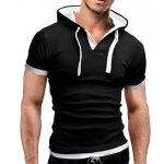 T - shirt homme � capuche m - leoclotho - coupe slim - manches courtes - noir - blanc