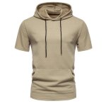 T - shirt homme a capuche manches courtes couleur unie - kaki
