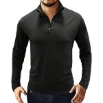 T - shirt homme col  fermeture clair polo manches longues slim fit couleur unie pour automne hiver ...