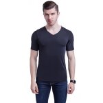 T - shirt homme col v manches courtes t stretch slim fit tee shirt lgant couleur unie - noir