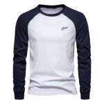 T - shirt homme en coton manches longues contrast tee shirt raglan col rond tissu confortable - taille ...