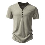 T - shirt homme �t� henley tee shirt regular fit l�ger col v - insfity - kaki
