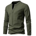 T - shirt homme insfity  manches longues col v henley tee shirt coton couleur unie tissu confortable ...