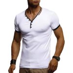 T - shirt hommes - leoclotho - fitness col en v coupe slim � manches courtes - blanc - cotton65%