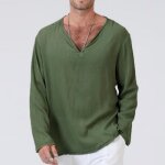 T - shirt homme lin baggy - leoclotho - vert - col rond - manches courtes