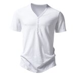 T - shirt homme manches courtes �t� henley tee shirt regular fit l�ger col v - blanc