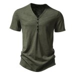 T - shirt homme manches courtes t henley tee shirt regular fit lger col v - vert