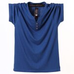 T - shirts hommes manches courtes fins en coton  col en v grande taille bleu - funmoon - ajuste - col ...