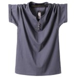 T - shirt homme col en v gris - funmoon - manches courtes - grande taille