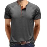 T - shirt homme henley - fondupin - regular fit - manches courtes - gris