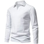 T - shirt homme manches longues col v casual tee shirt coton tissu confortable couleur unie - blanc T - shirt homme manches longues col v casual tee shirt coton tissu confortable couleur unie - blanc
