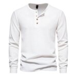 T - shirt homme  manches longues henley col rond blanc - insfity - regular fit