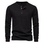 T - shirt homme  manches longues henley col rond noir - insfity - regular - automne / hiver
