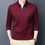T - shirt  manches longues pour hommes couleur unie polo revers hommes printemps automne chemise dcontracte ...