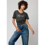 T - shirt noir femme signe - kaporal - manches courtes - col v - mati�re fluide