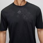 T - shirt noir relaxed fit en coton m�lang� � logos ton sur ton tee 14 boss