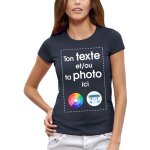 T - shirt personnalis� pixel evolution femme - coupe ajust�e - 100% coton semi - peign� - marine