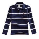 T - shirt rayures enfant garcon manches longues tee shirt coton tissu confortable - bleu marine