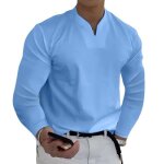 T - shirt de sport homme grande taille bleu - manches longues et col en v - automne / hiver - respirant ...
