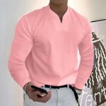 T - shirt de sport homme grande taille - rose - manches longues col en v T - shirt de sport homme grande taille - rose - manches longues col en v