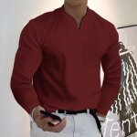 T - shirt de sport homme grande taille rouge - automne / hiver - manches longues et col en v
