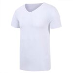 T - shirt stretch homme col v manches courtes casual tee shirt uni slim tops dt - blanc