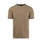 T - shirt taul boss en coton stretch � rayures et logo taupe