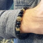 Bracelet - shop - story - king bracelet - onyx noir - tte de lion - 8 mm perles