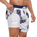 Short de bain homme 2 en 1 schage rapide imprim - blanc bleu