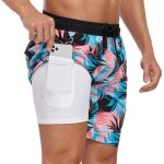 Short de bain homme 2 en 1 séchage rapide imprimé short de plage ete taille elastique avec poches pour ... Short de bain homme 2 en 1 séchage rapide imprimé short de plage ete taille elastique avec poches pour ...