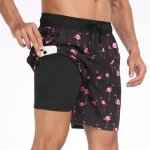 Short de bain homme 2 en 1 schage rapide imprim short de plage ete taille elastique avec poches pour ...