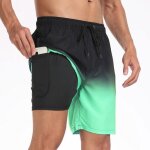 Short de bain homme lastique schage rapide avec poches - noir vert