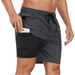 Short de bain homme maillot 2 - in - 1 schage rapide short de plage ete taille elastique avec poches ...