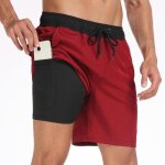 Short de bain homme maillot 2 - in - 1 s�chage rapide short de plage ete taille elastique avec poches ...