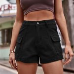 Short cargo femme en jeans taille elastique multi - poches casual short ete coupe droite couleur unie ...