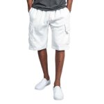 Short cargo homme - marque - blanc - poches doubles - cordon de serrage - cotton